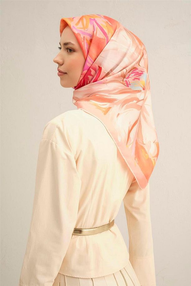 Desenli Saf Ipek Twill Eşarp 9337- 82 - 2