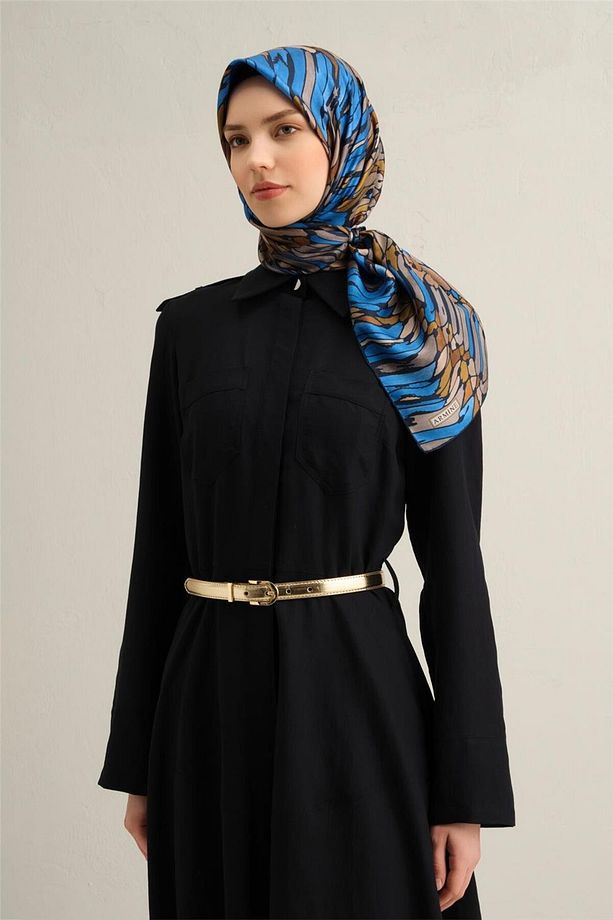 Desenli Saf Ipek Twill Eşarp 9335- 01 - 3