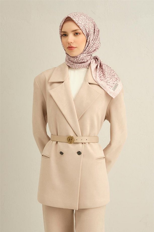 Desenli Saf Ipek Twill Eşarp 9352- 82 - 1