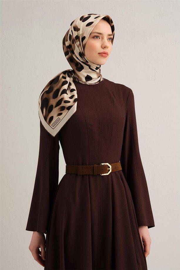 Desenli Saf Ipek Twill Eşarp 9320- 51 - 1