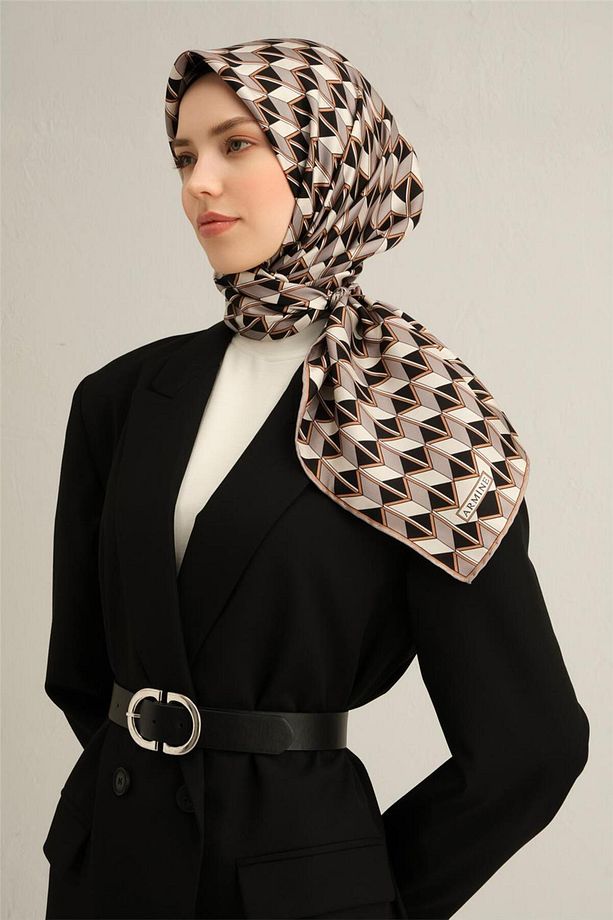 Desenli Saf Ipek Twill Eşarp 9309- 04 - 4
