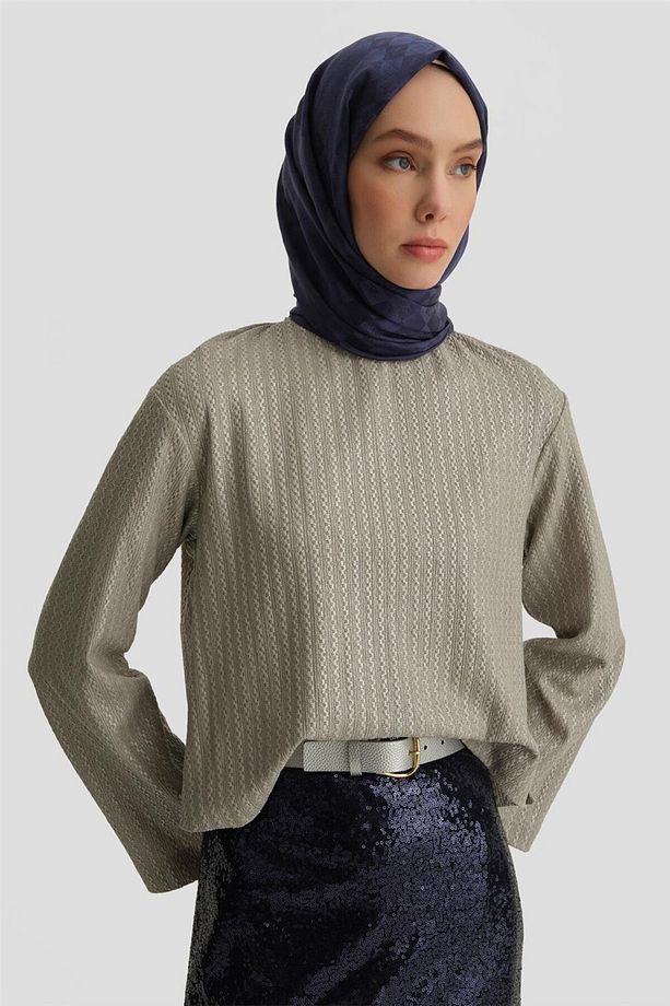 Simli Örme Bluz 25y3714 Gri - 4