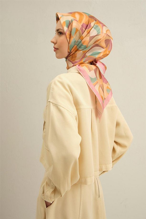 Desenli Saf Ipek Twill Eşarp 9329- 34 - 1
