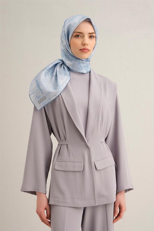 Desenli Saf Ipek Twill Eşarp 9339- 07 - 2