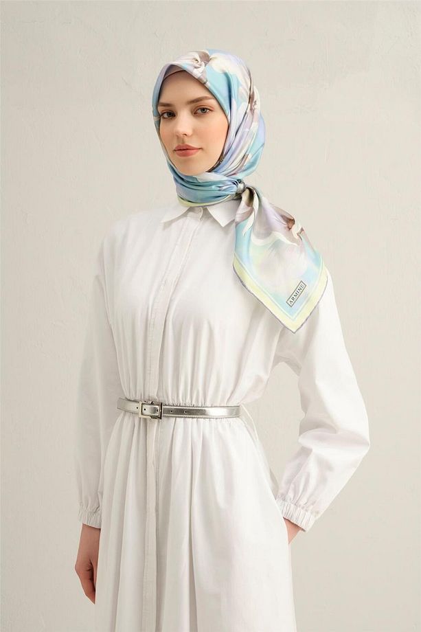 Desenli Saf Ipek Twill Eşarp 9305- 03 - 1