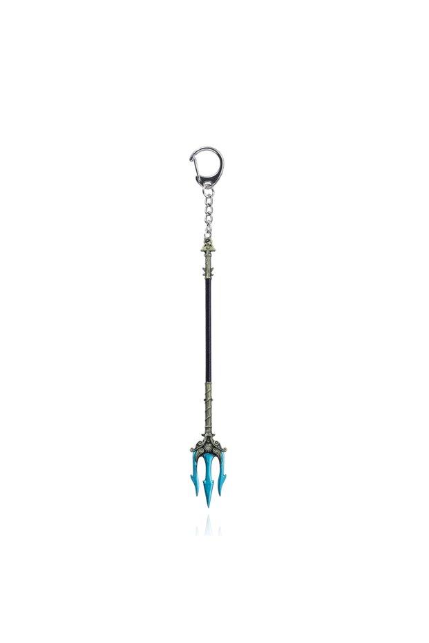 Blue Poseidon Trident Metal Weapon Keychain God of War Pendant Keychain for Women Men Cosplay Keyrin