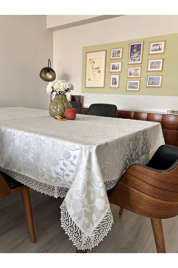 Jakarlı Dertsiz Güpürlü Masa Örtüsü 160x220  – Ekru Rengi - 4