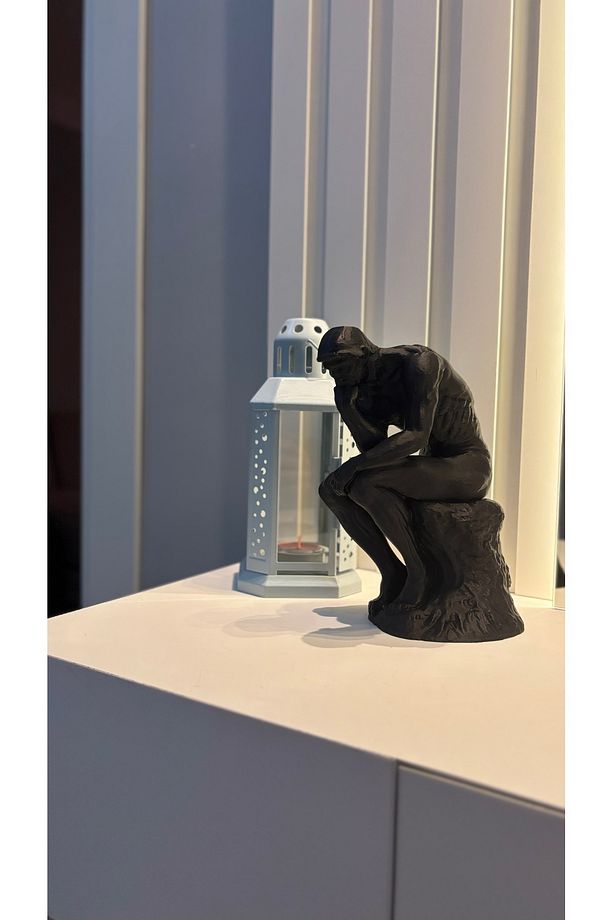 Rodin Düşünen Adam Heykeli 20cm Yüksekliğinde Siyah,ev,ofis Ve Çalışma Alanları Için Dekoratif Obje - 4