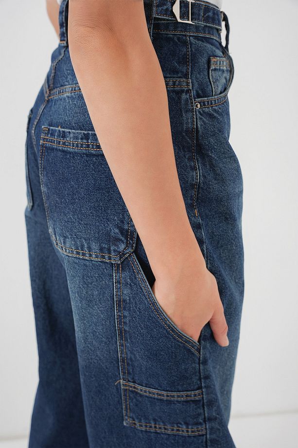Kadın Yüksek Bel Kot Pantolon 6701 - Lacivert - 6