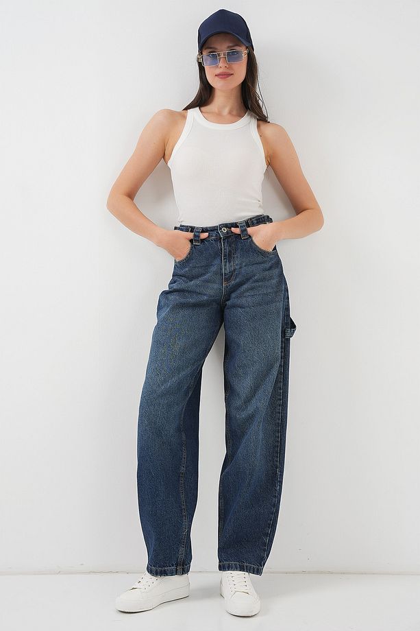 Kadın Yüksek Bel Kot Pantolon 6701 - Lacivert - 3