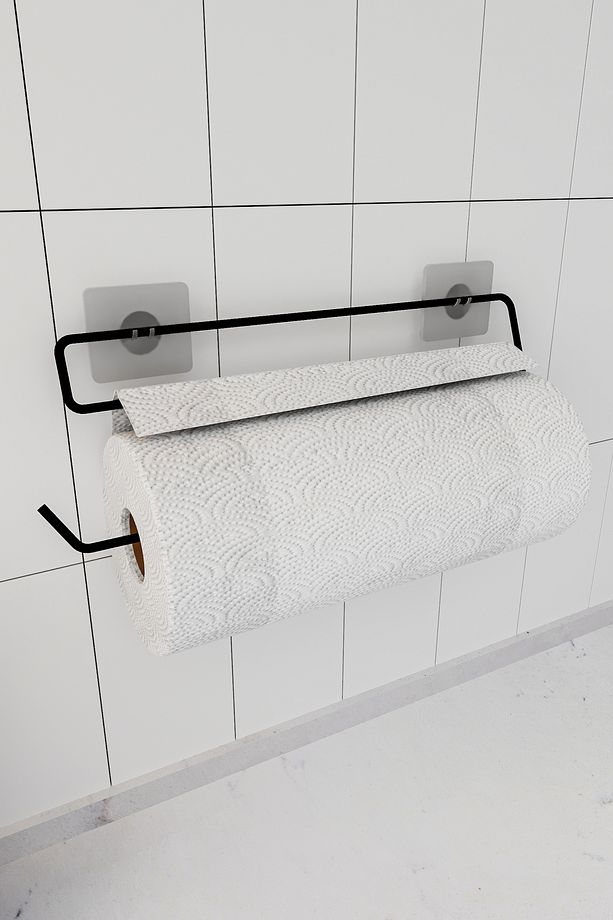 Yapışkanlı Kağıt Havluluk Siyah Kağıt Havlu Askısı Tutacağı Metal Banyo Mutfak Havluluğu Minimal - 1