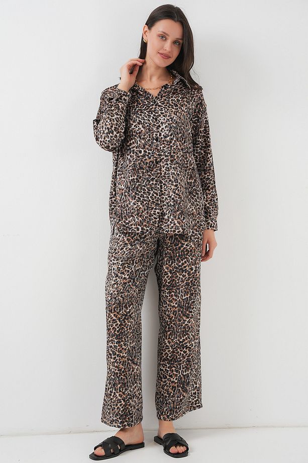 6699 Leopar Desenli Alt Üst Takım - C. Kahverengi - 1