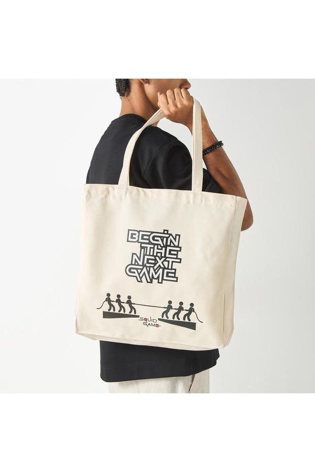 حقيبة تسوق مطبوعة بنمط طباعي مع مقبض مزدوج - 2