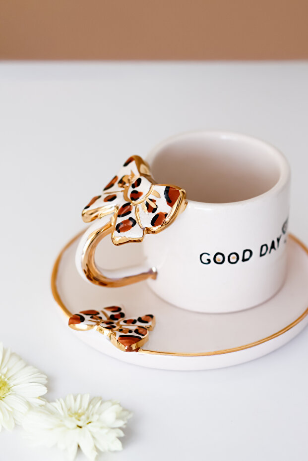 كوب بفيونكة ليوبارد من GOOD DAY / كوب سيراميك مصنوع يدويًا