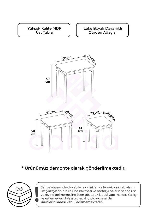 Polfe Serisi Mdf 1.sınıf 3lü Gürgen Ayak Zigon Sehpa Takımı - 4