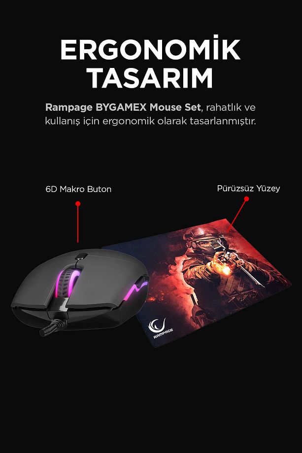 Smx-r63 Rgb Oyuncu Mouse & Bygamex 25x35cm Mousepad 2li Set - 4