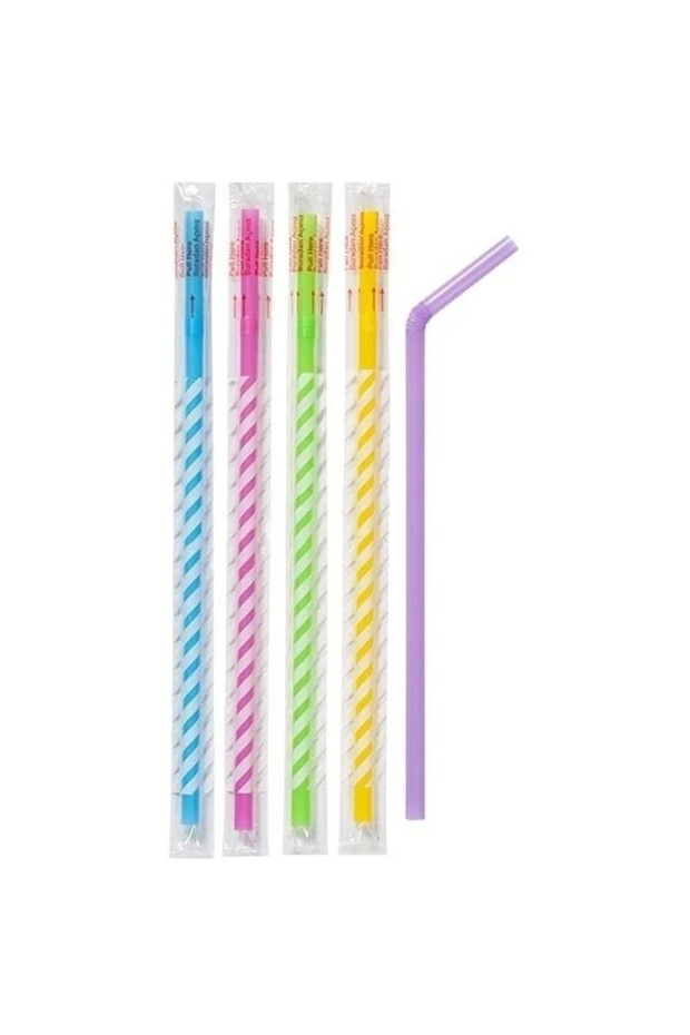 Jelatin Sargılı Renkli Körüklü Pipet 100 Adet - 1