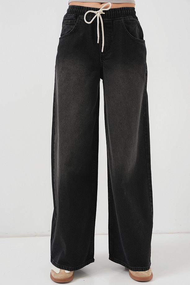 Kadın Bol Paça Kot Pantolon 6705 - Siyah - 4