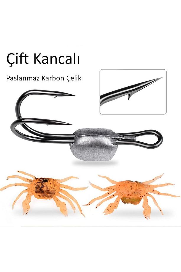 3 Adet Çift Iğneli Yumuşak Silikon Yengeç Olta Balık Yemi 13cm 32.5gr - Gerçekçi Çupra Levr - 5