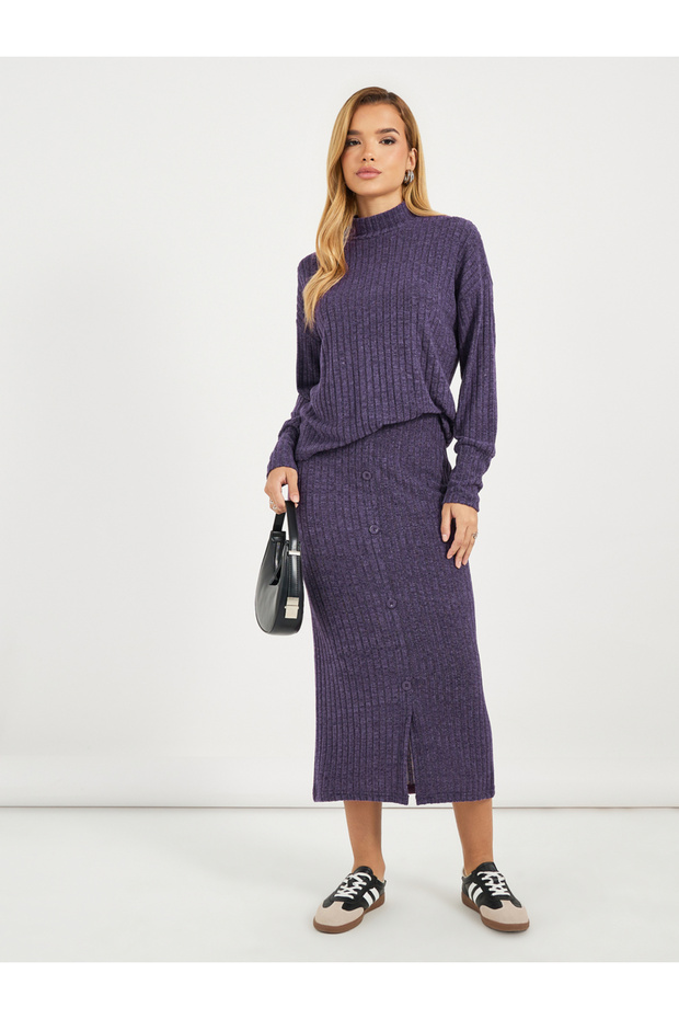 High Neck Knitted Top & Midi Skirt Co-Ords