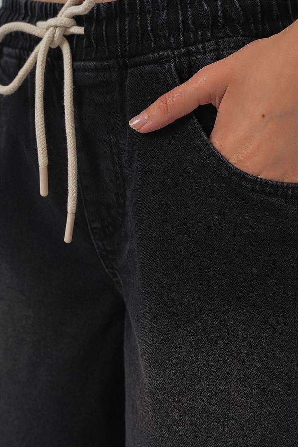 Kadın Bol Paça Kot Pantolon 6705 - Siyah - 5