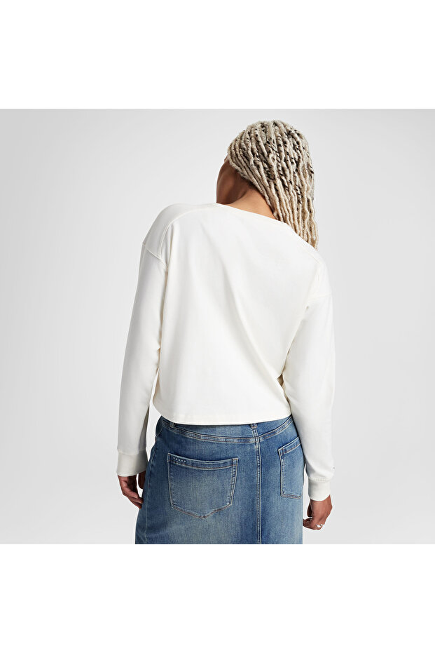 Classic Kadın Baskılı Krem Sweatshirt - 2