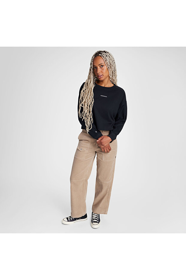 Classic Kadın Baskılı Siyah Sweatshirt - 3