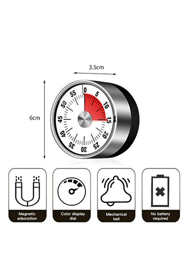عداد تنازلي مرئي لمدة 60 دقيقة مع مؤقت مطبخ ميكانيكي مغناطيسي - 8