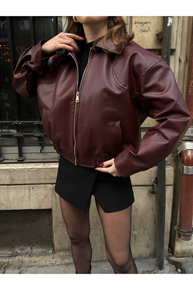 Túlméretes bőrkabát Bomber - 3