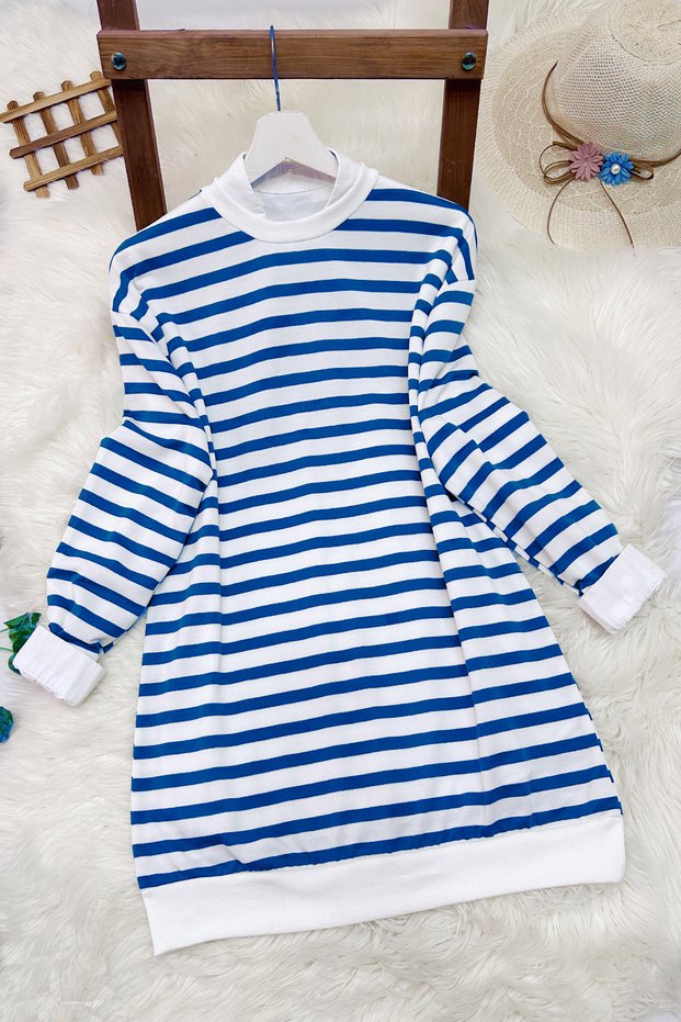 Striped Sweatshirt Tunic - Blue