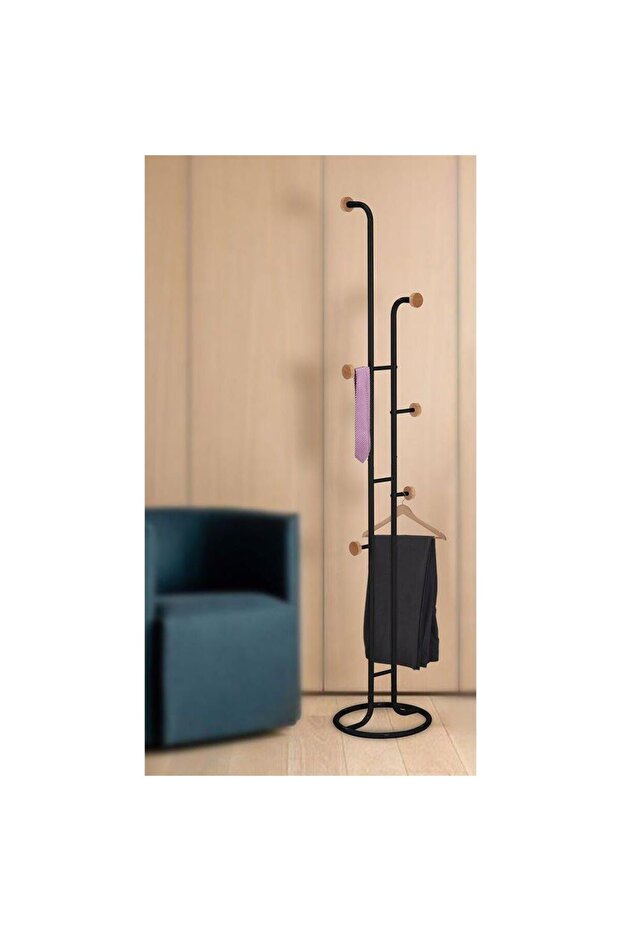 Thamuz Coat Hanger Metal Clothing Rack with Modern Hooks L 33 W 33 X H 176 cm Black