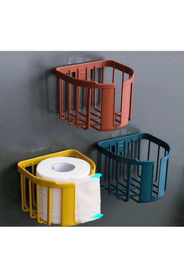 1 Adet Yapışkanlı Pratik Tuvalet Kağıdı Sepeti Çok Fonksiyonlu Banyo Organizeri Beyaz Renk - 3