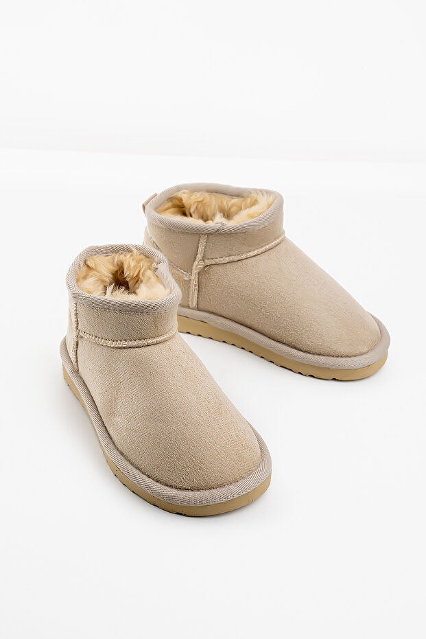 Shupe Çocuk Kız Bebek Bej Krem Ultra Mini Süet Bot Içi Kürklü Kışlık Taban Ug Bot Sneaker