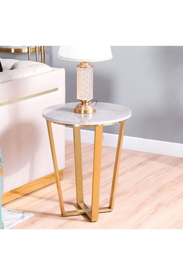 Beaver End Table L50xW50xH60cm - Grey Marble / Brushed Gold
