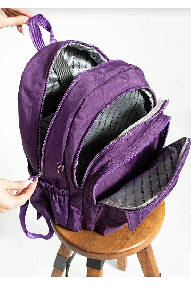 Fcstore Crinkle Fabric Water Resistant Large Size Purple Clinker Backpack/Laptop School Bag
