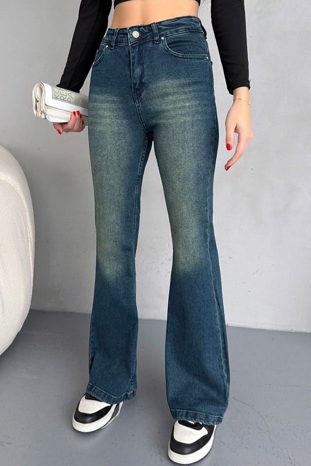 Yüksek Bel 5 Cepli Yıkamalı Femuarlı Fit Kalıp İspanyol Paça Şık Cool Likralı Jean Pantolon - 4