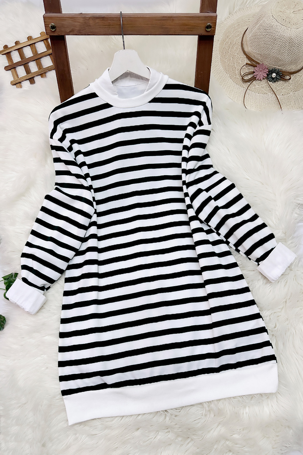 Striped Sweatshirt Tunic - Black