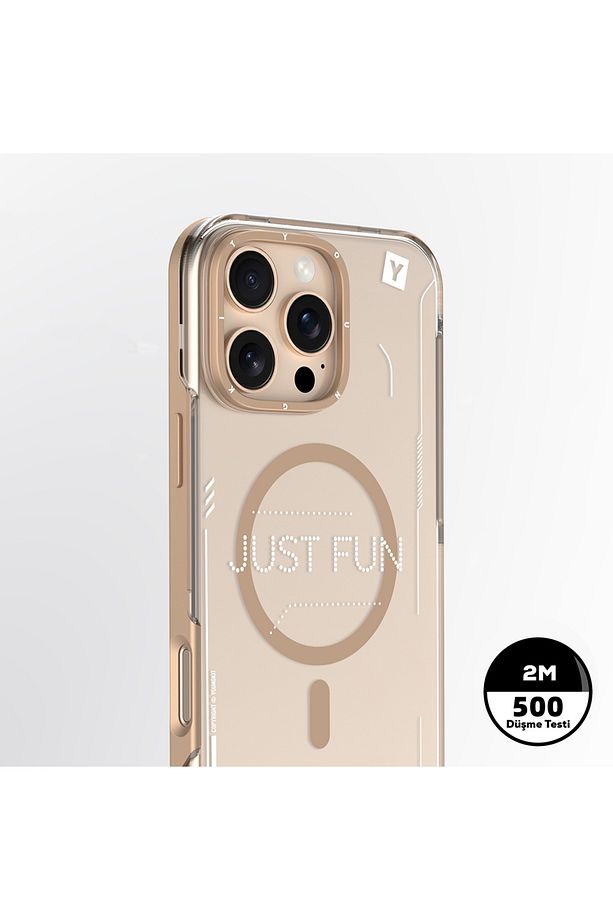 iPhone 16 Pro Max Kılıf Magsafe Uyumlu Çıkarılabilir Arka Yüzeyli Youngkit Mecha Kapak Desert Gold - 3