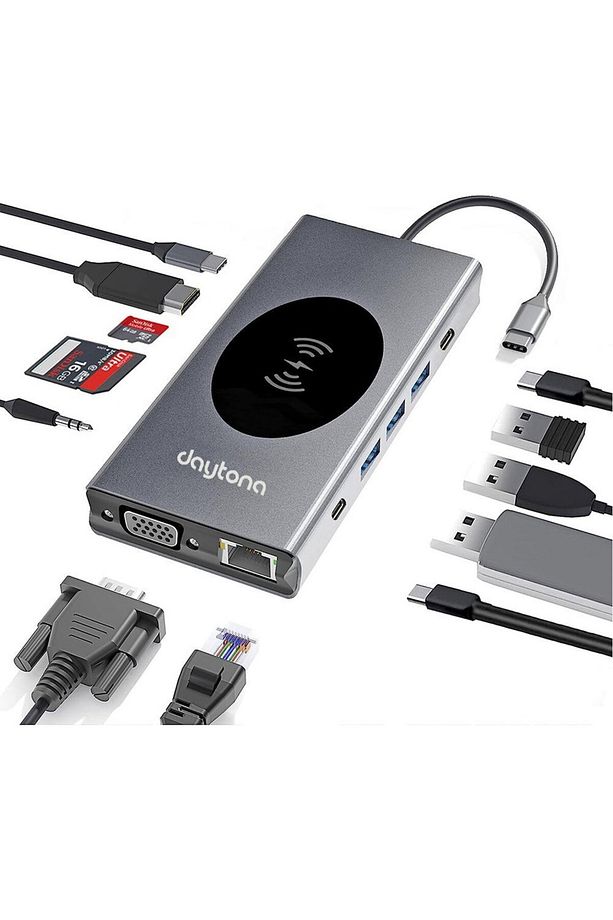 W13 Macbook Uyumlu Type C To 4K HDMI-2*usb3.0-3*usb2.0 VGA Sd/tf Audıo Lan Wireless Şarj 13IN1 Hub - 1