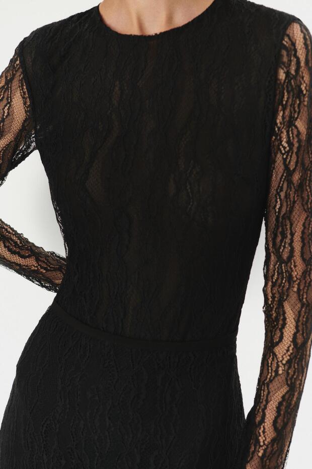 Siyah Dantelli Uzun Kollu Örme Bluz - 2