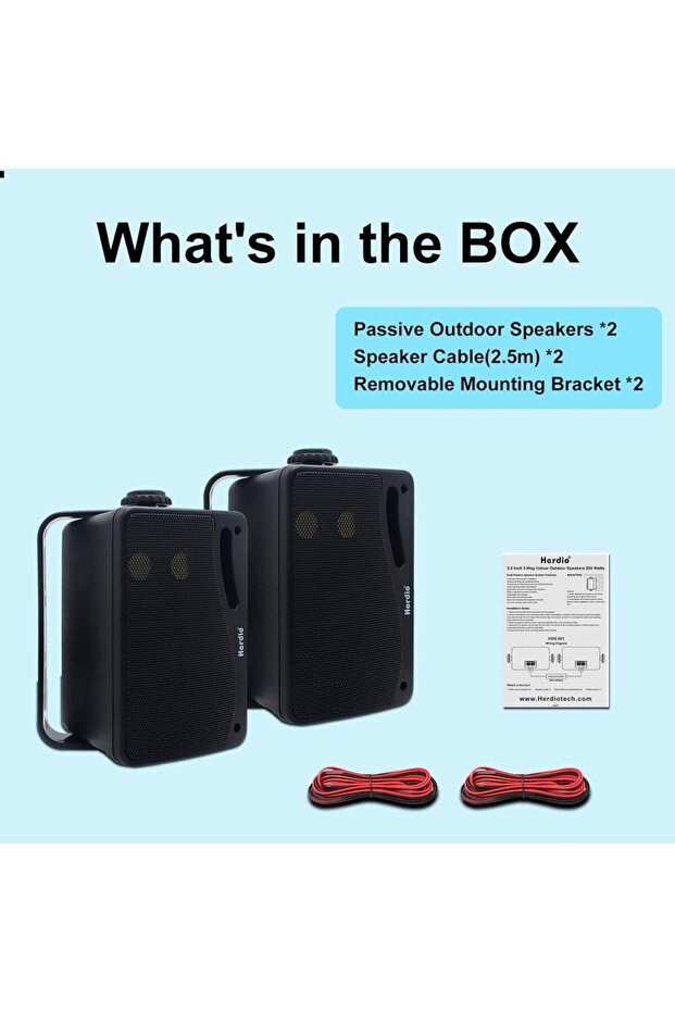 Speaker 3.5 inch black Herdio 3.5‘’ Outdoor Speakers Passive Wired Waterproof 200W 3 Way Premium Mou
