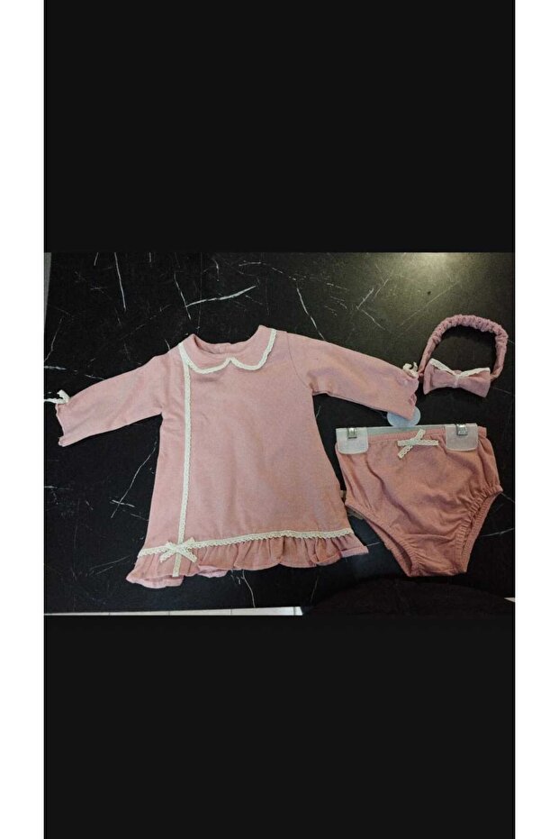 Basıc 3'lü Kız Bebek Elbise Takımı - 1