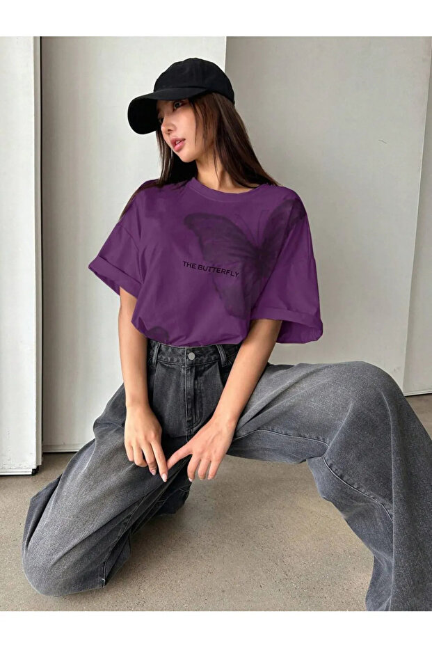 Unisex Plus Size the Butterfly Printed Oversize 100% Cotton T-Shirt
