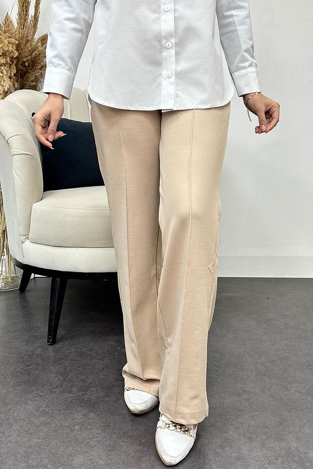 Kadın Önü Çimalı Likralı Krep Kumaş Pantalon - 2