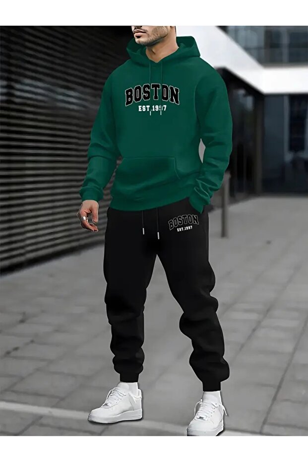 MEN'S BOSTON Printed Tracksuit Set - Hooded Tracksuit Set