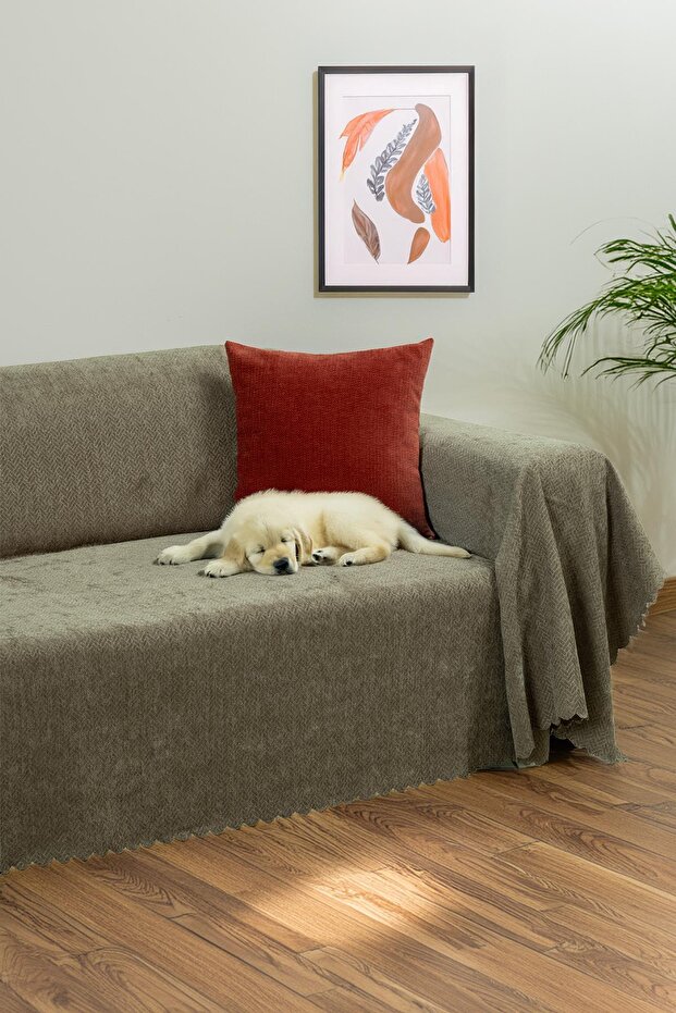 Zenit Sofa Cover 175X300 Large Decorative Jacquard Chenille | Sofa Cover | Non-Slip, Cappuccino