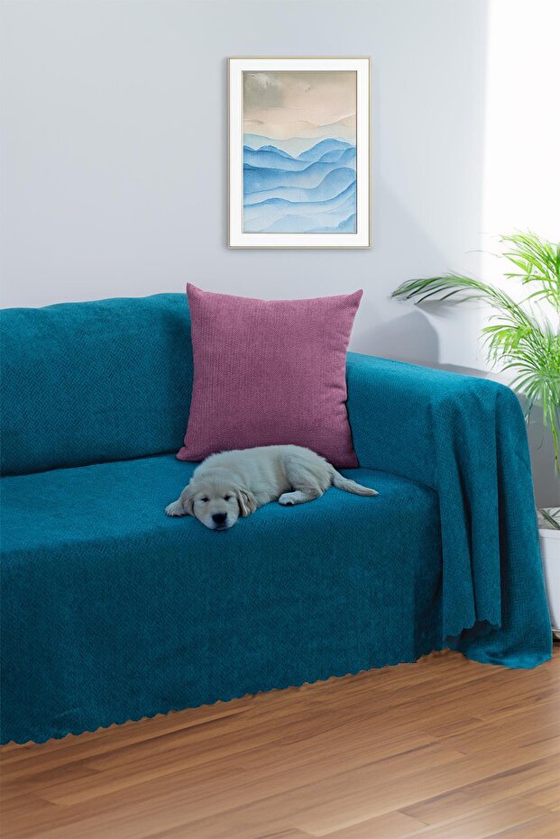 Zenit Sofa Cover 175X300 Large Decorative Jacquard Chenille | Sofa Cover | Non-Slip, Turquoise