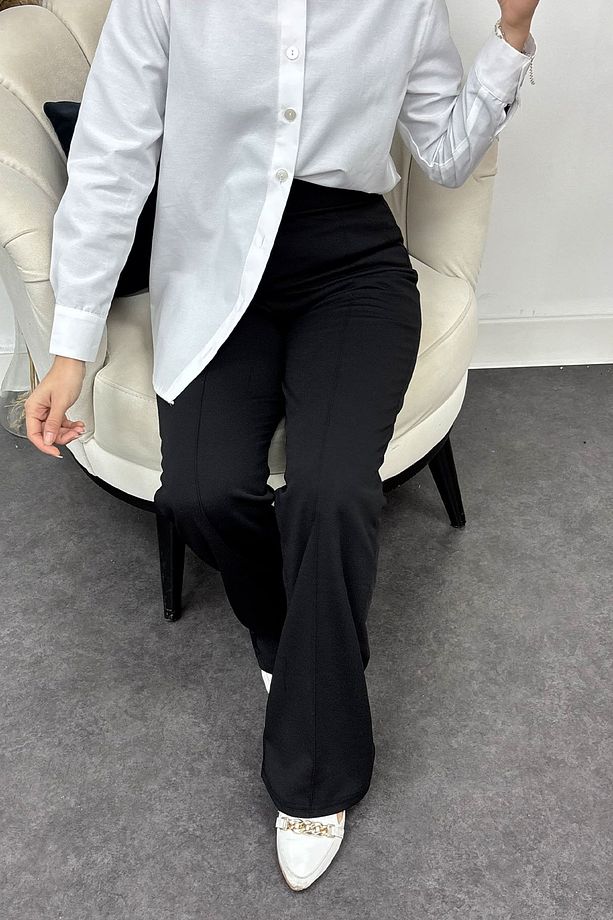 Kadın Önü Çimalı Likralı Krep Kumaş Pantalon - 4