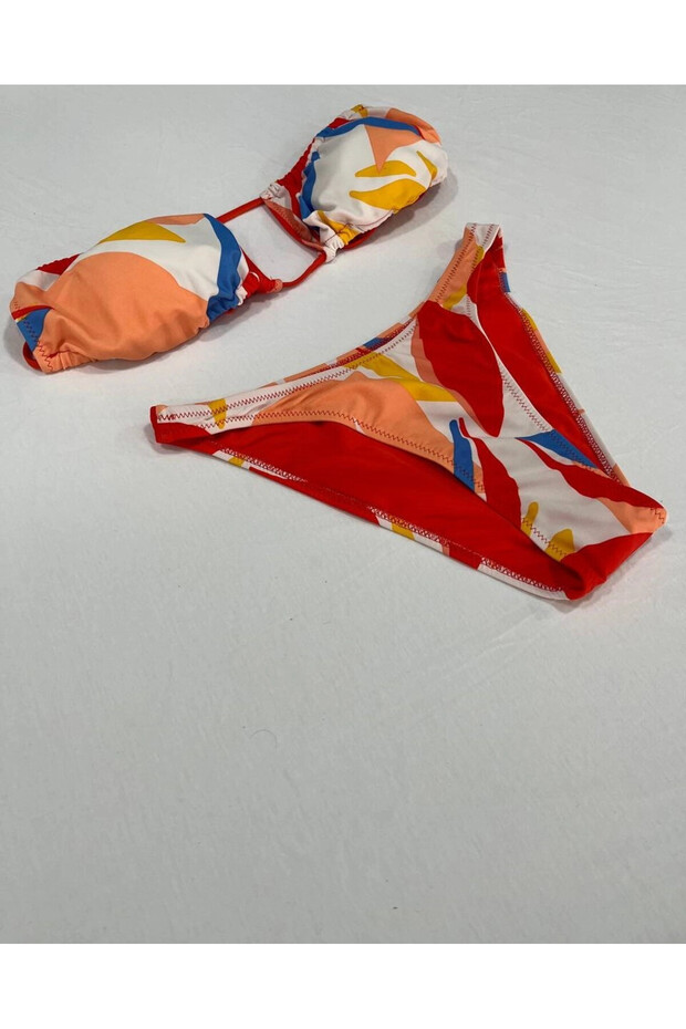 Multicolored Tropical Pattern Lined Bikini Set - 2