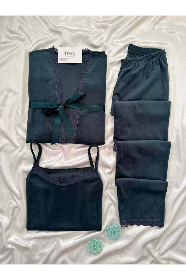 Women's Sleepwear Set with Emerald Velvet Dressing Gowns